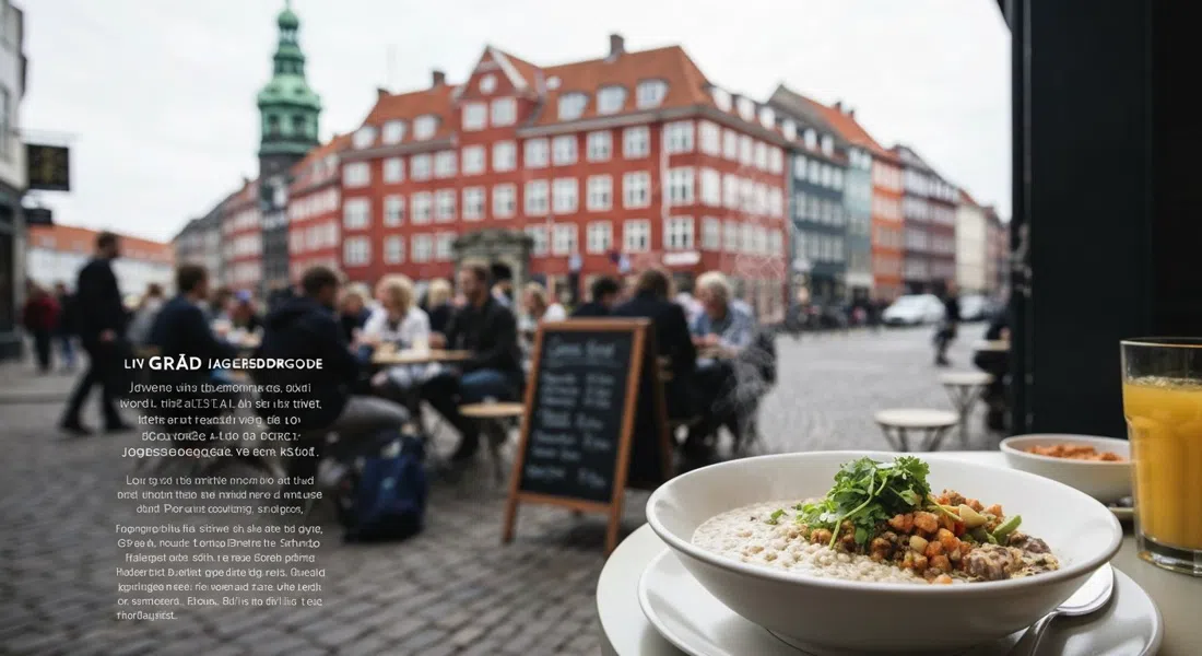 a steaming bowl of savoury porridge at GRØD in the basement space on Jægersborggade, photographed close-up on a small table